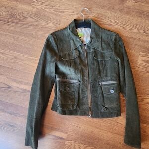 John Carlisle Olive Green Suede Jacket Size Small